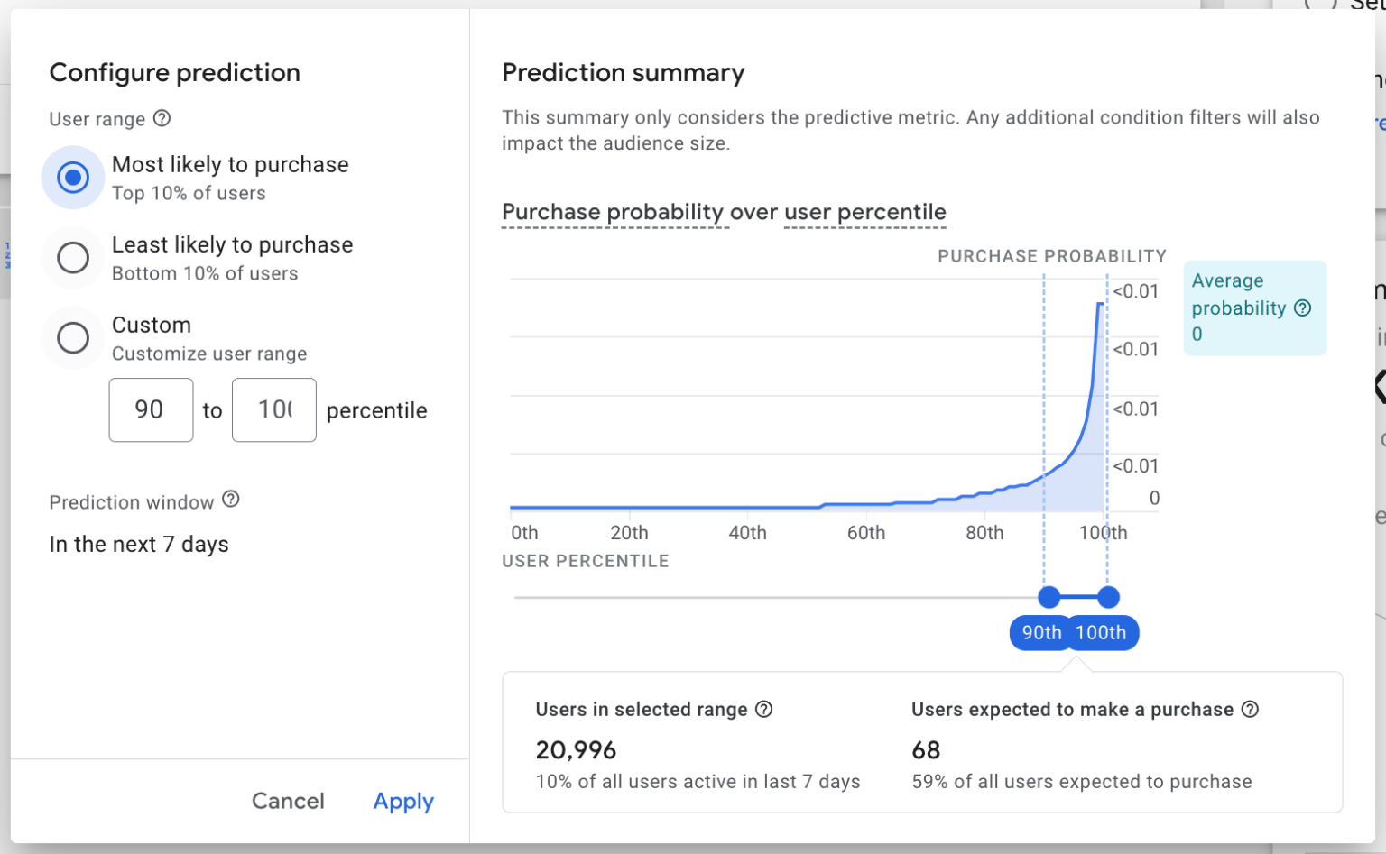 Configure Prediction by customize new audience segment