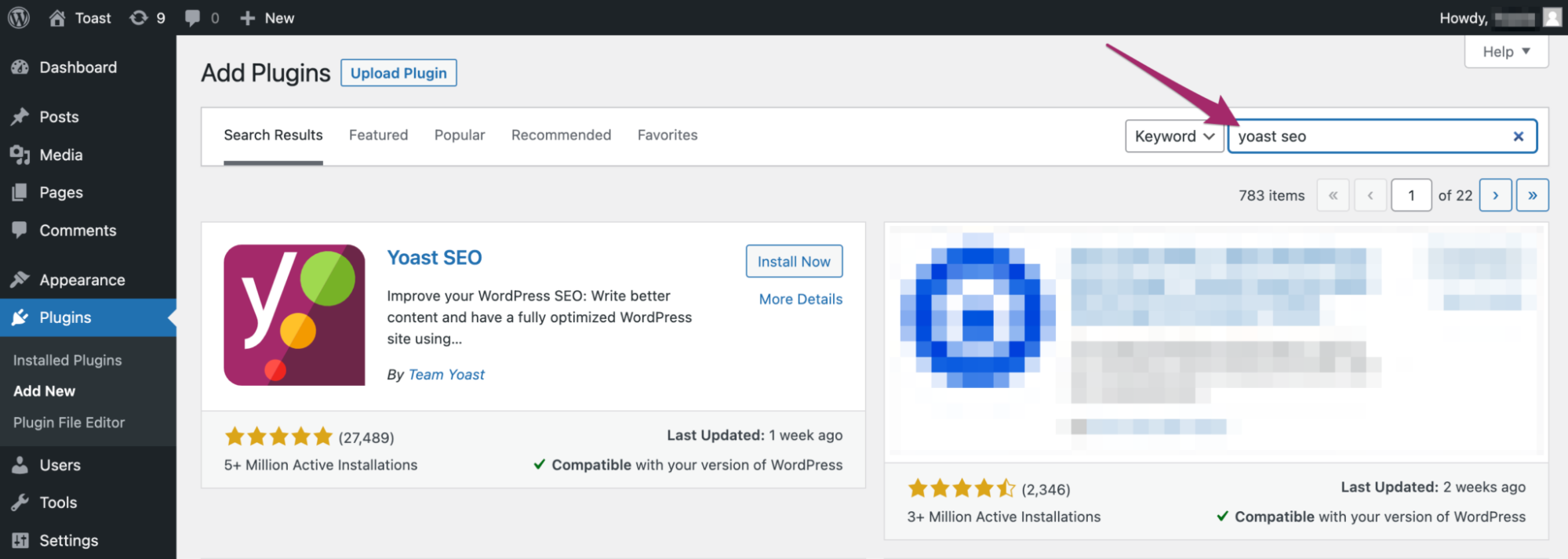 Search for Yoast SEO Plugin