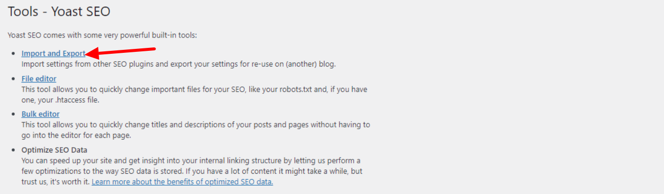 Import and Export Setting in Yoast SEO Tool