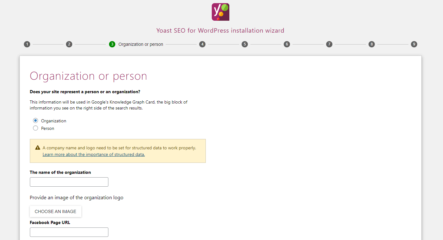 Organization or Person Yoast Metadata feature 